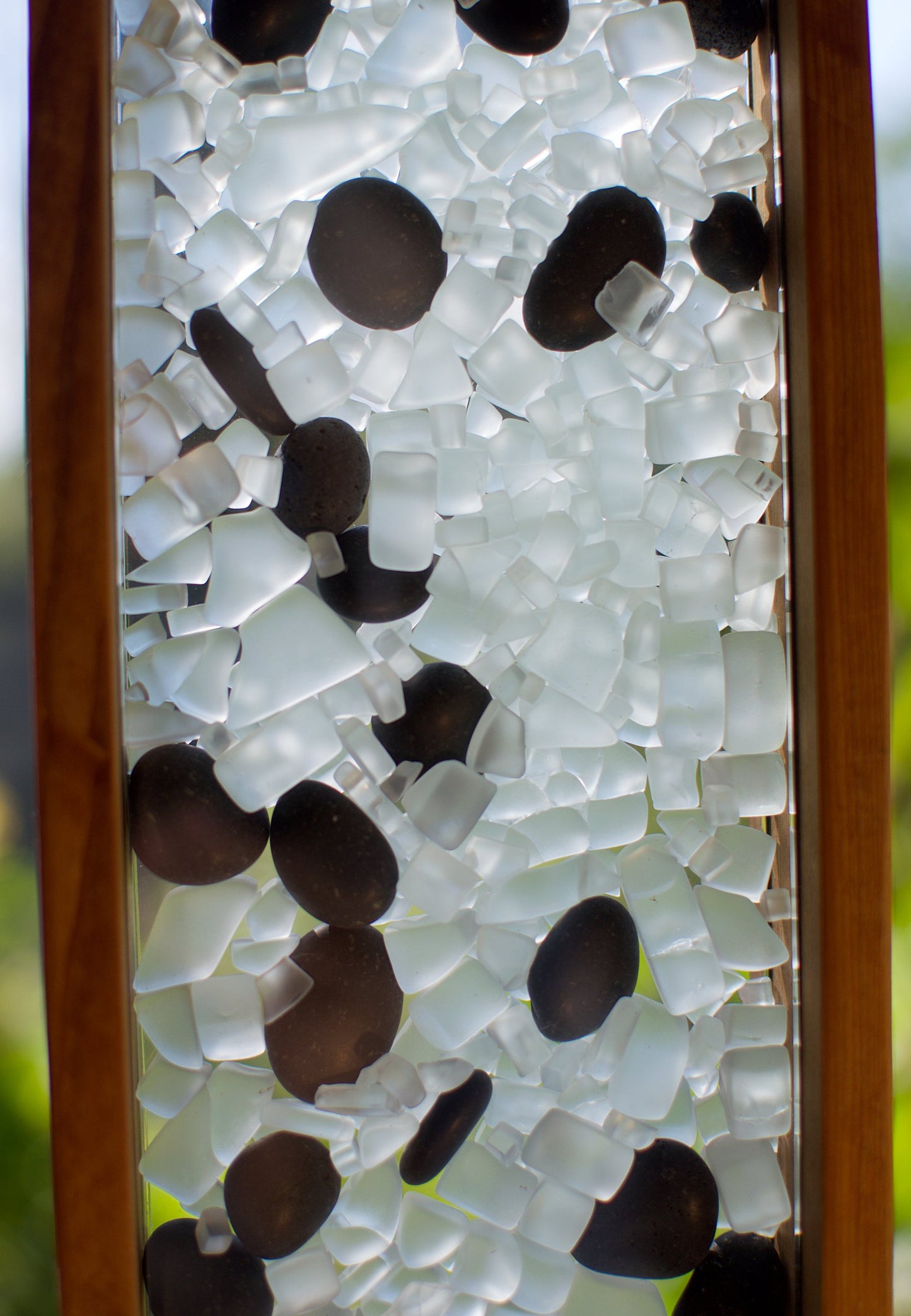 Wind Chime Frosty Glass with Beach Stones Large Copper Chimes