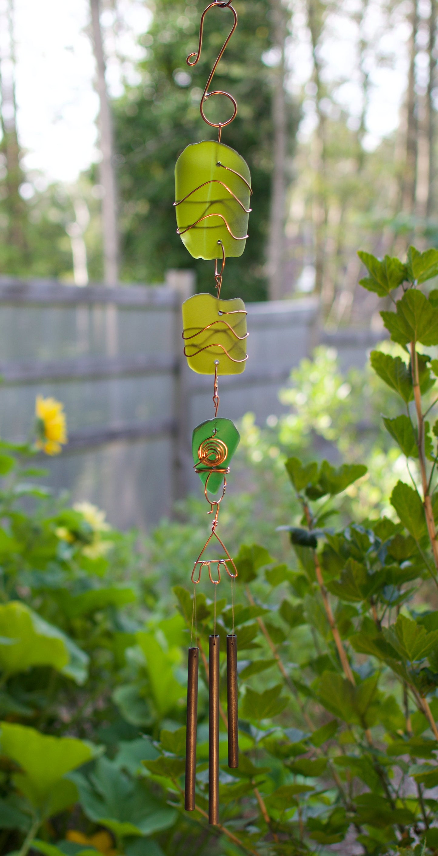 Wind Chime Sea Glass Copper Outdoor Windchime Suncatcher