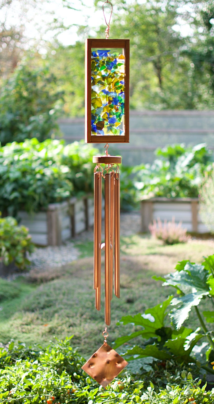 Wind Chime Beach Glass Copper Cedar Outdoor Large