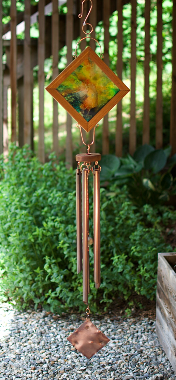 Carillon éolien unique en cuivre peint à la main