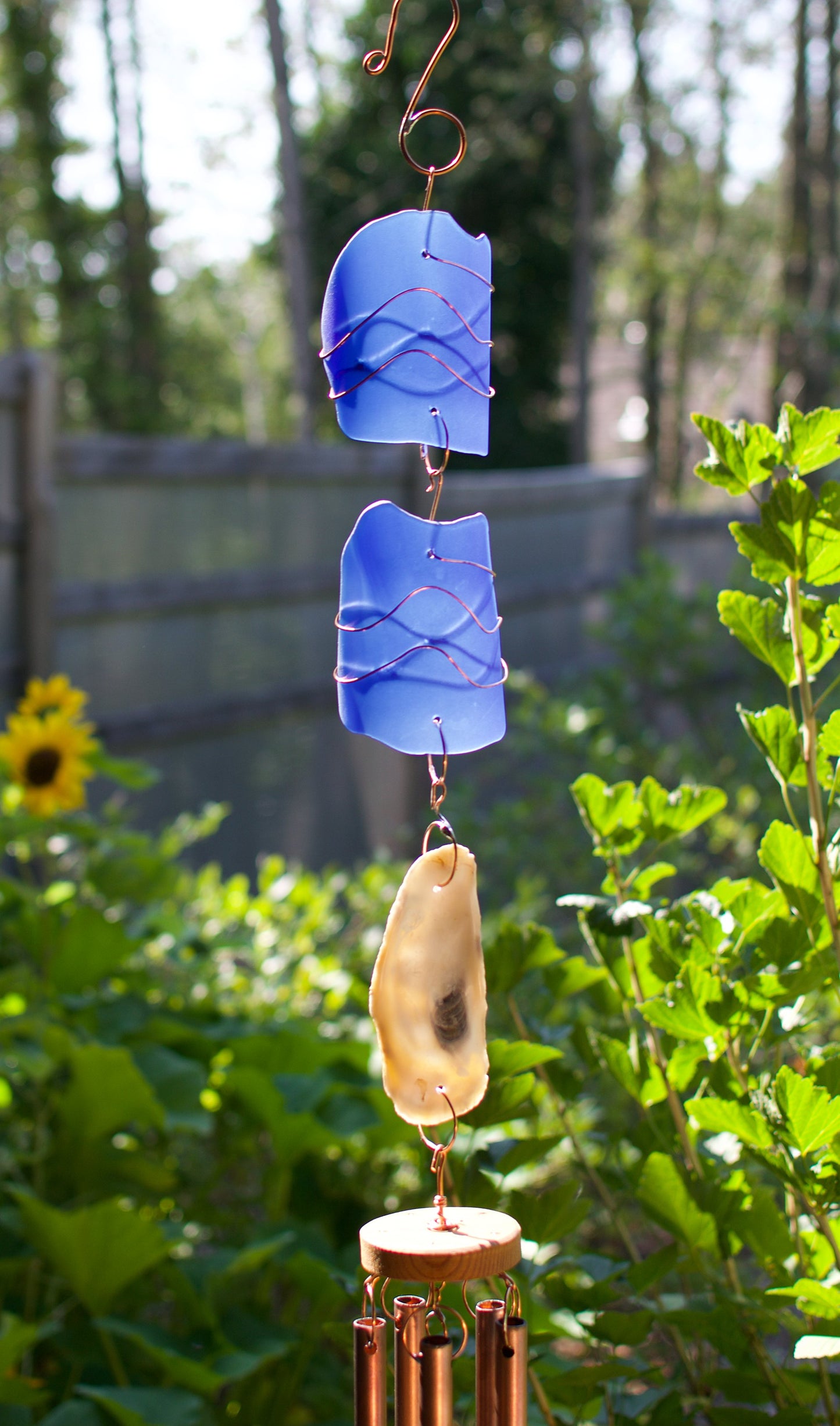 Outdoor Sea Glass Oyster Shell Copper Wind Chime