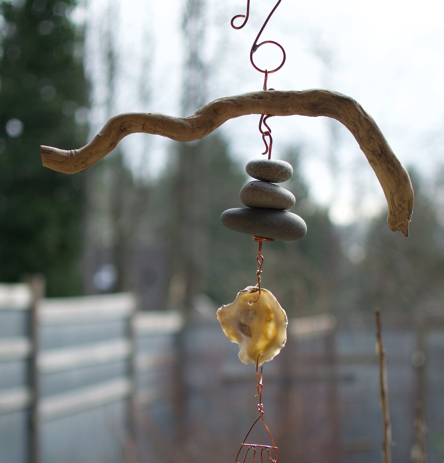 Wind Chime Driftwood, Beach Stone, Shell Handcrafted