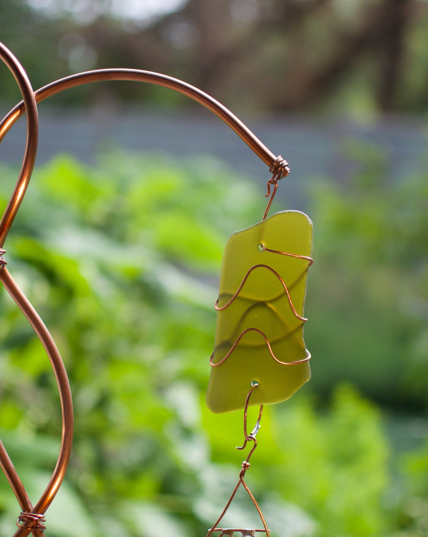 Wind Chime Freestanding Sea Glass, Copper, Beach Stone
