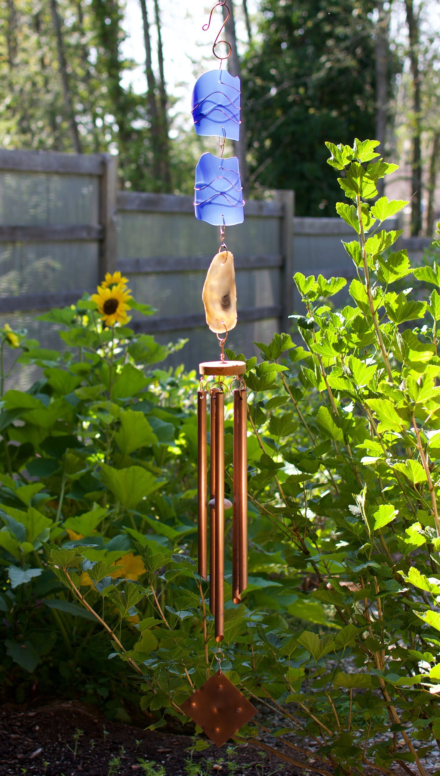 Outdoor Sea Glass Oyster Shell Copper Wind Chime