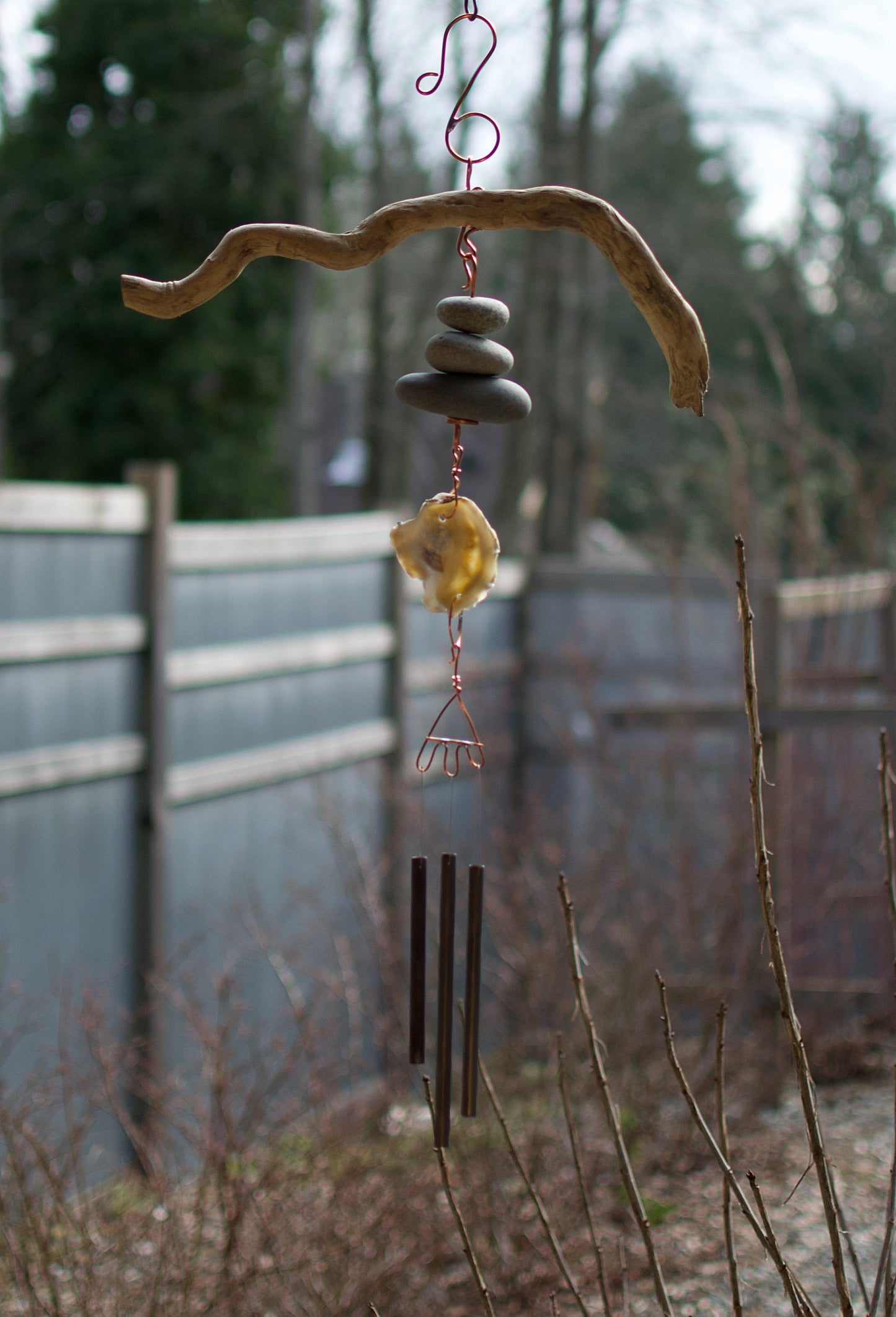 Wind Chime Driftwood, Beach Stone, Shell Handcrafted