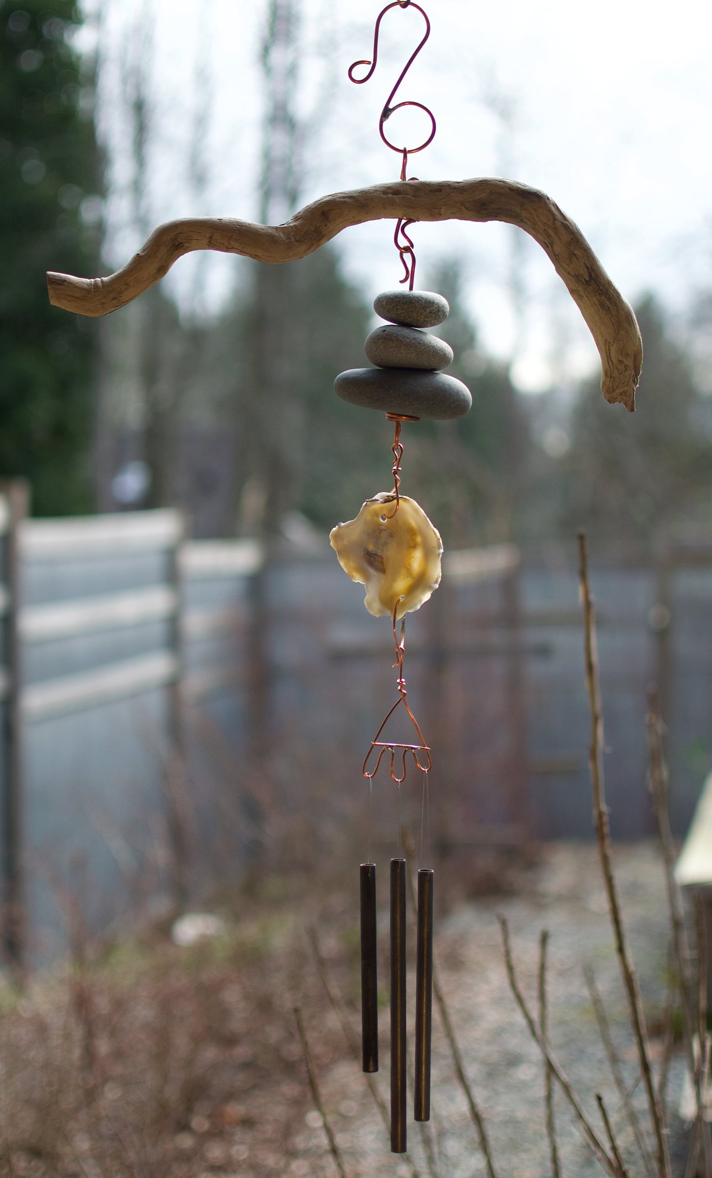 Wind Chime Driftwood, Beach Stone, Shell Handcrafted