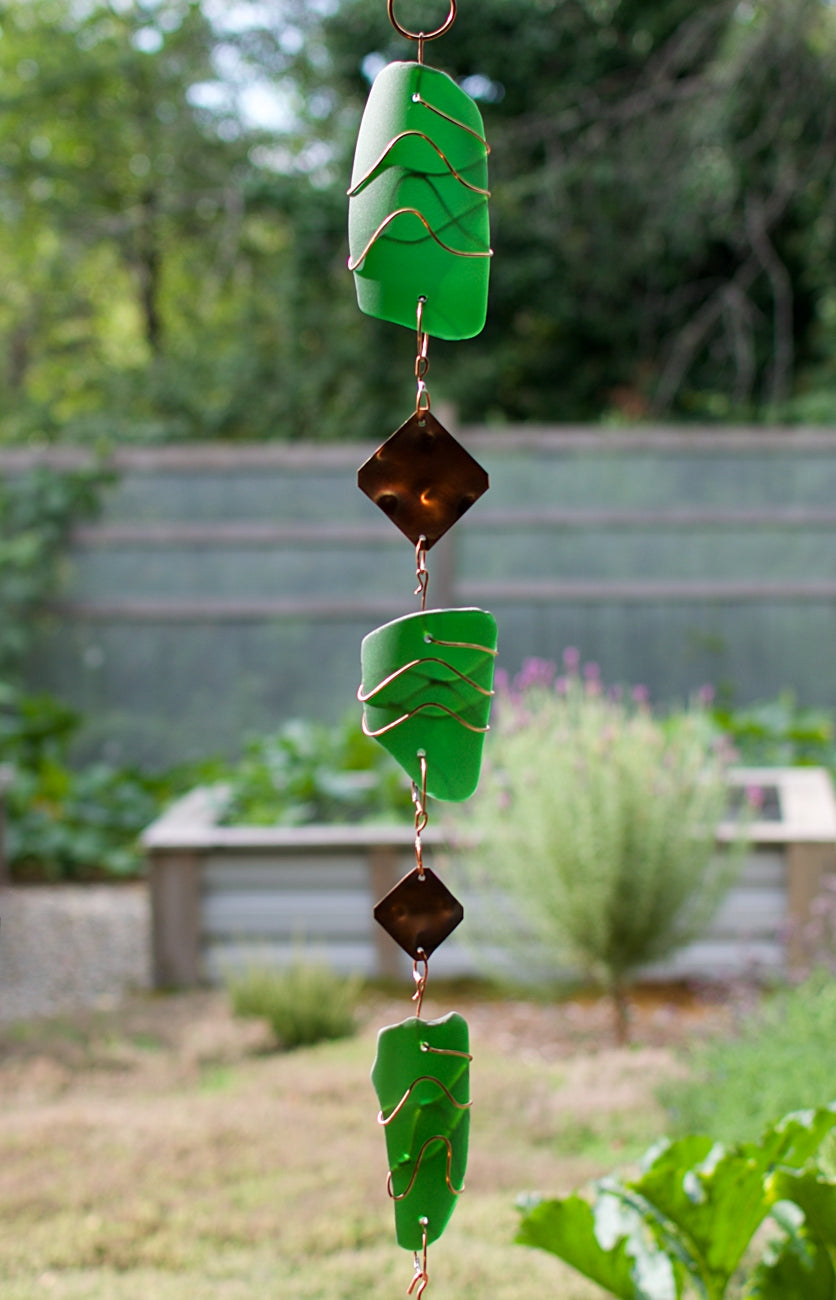 Wind Chime Green Glass Copper Outdoor Large Windchime