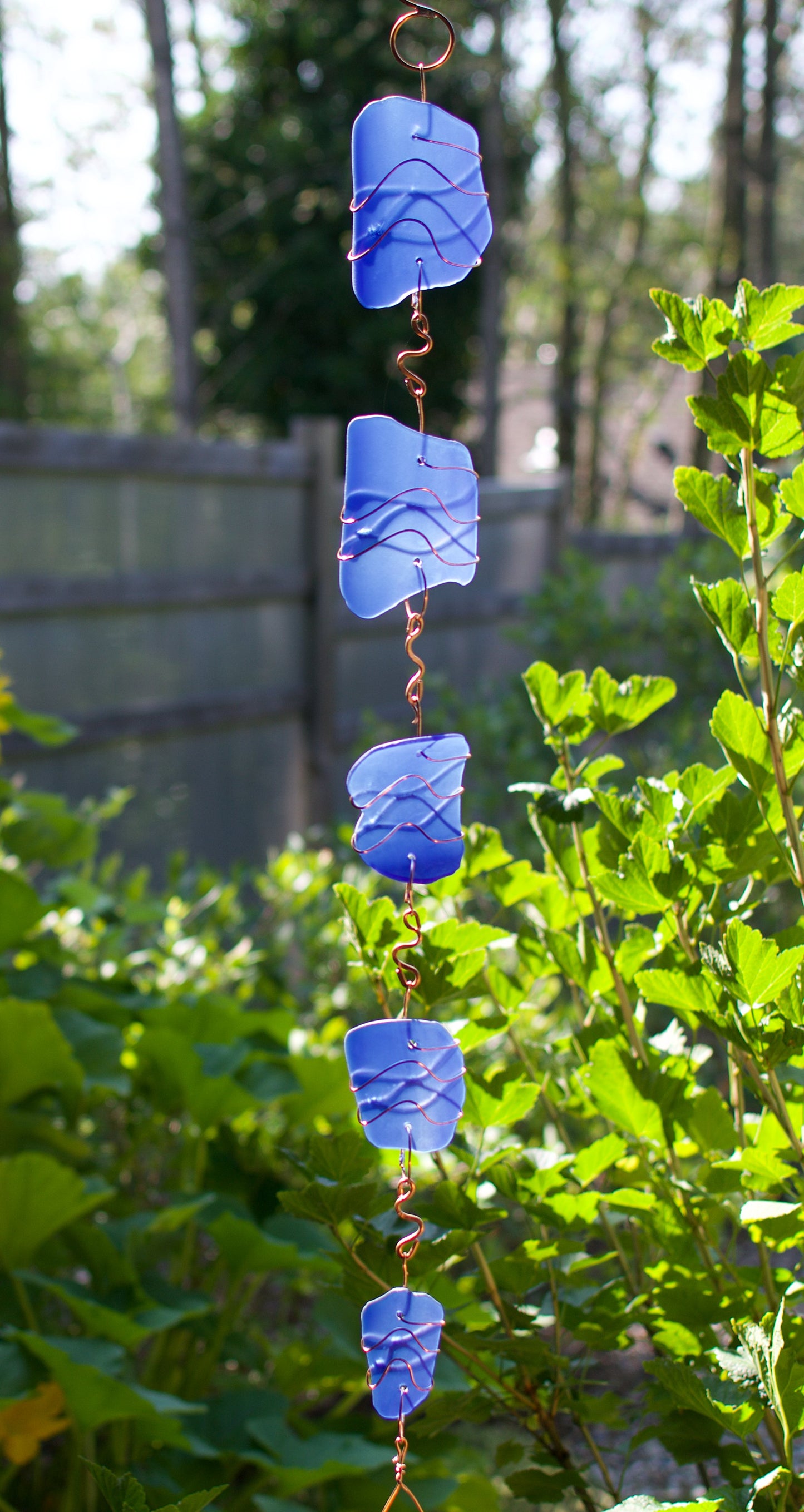 Wind Chime Extra Long Cobalt Blue Glass and Copper