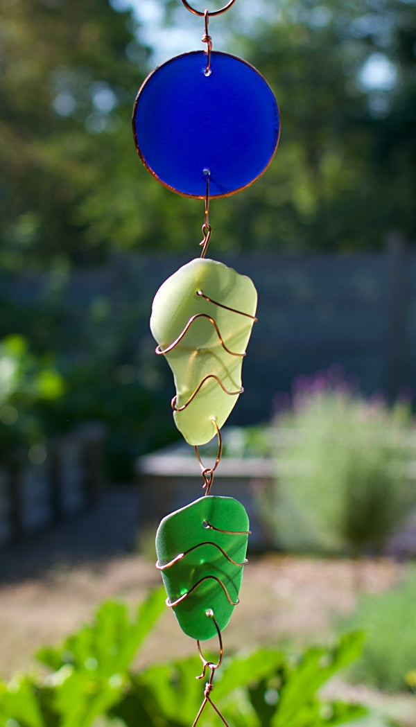 Wind Chime Mer Verre Cuivre Laiton Extérieur Fabriqué à la main