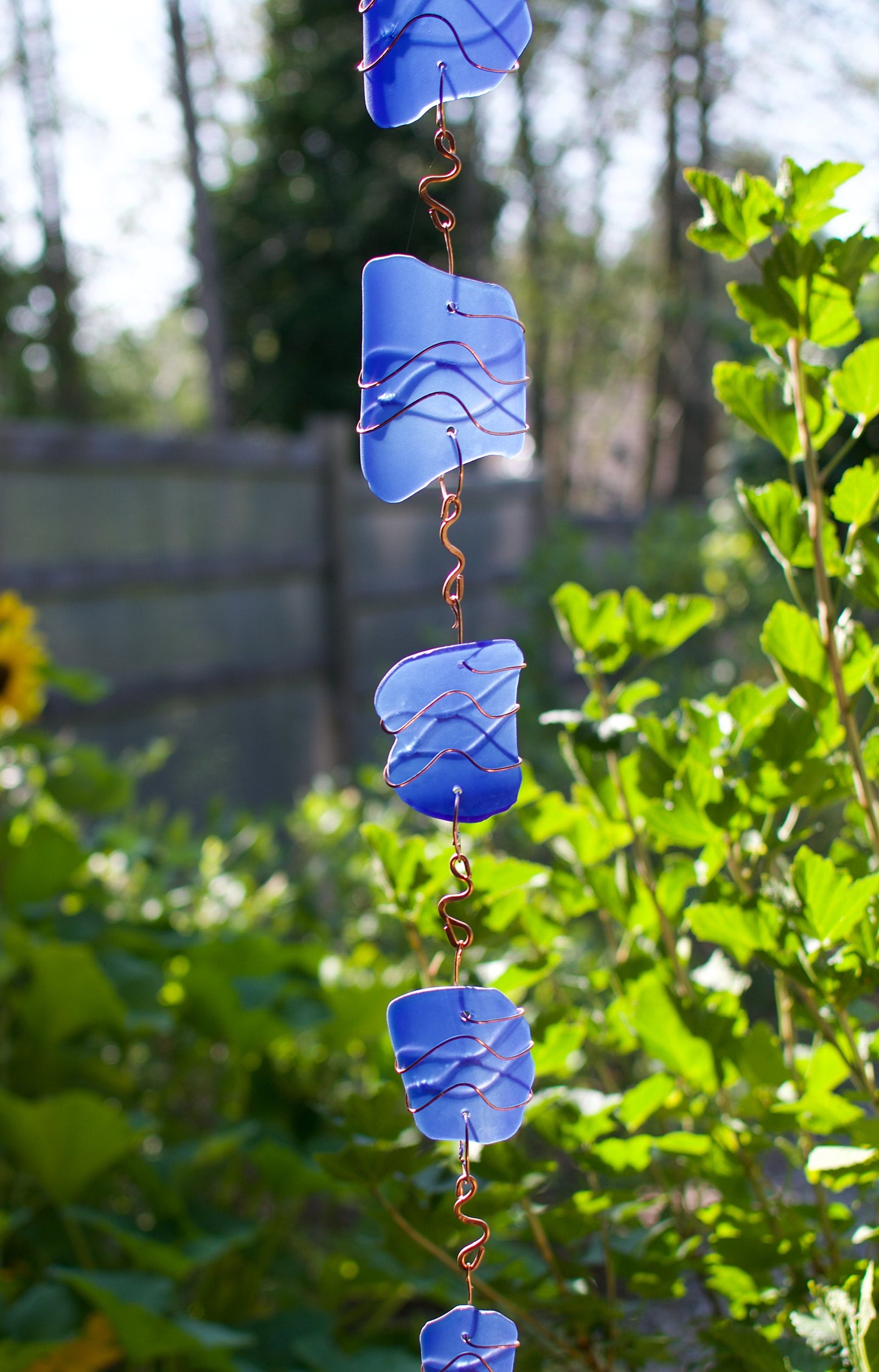 Wind Chime Extra Long Cobalt Blue Glass and Copper