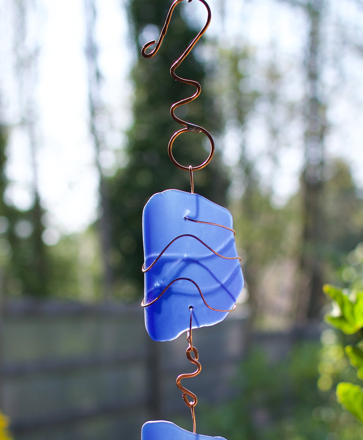 Wind Chime Extra Long Cobalt Blue Glass and Copper
