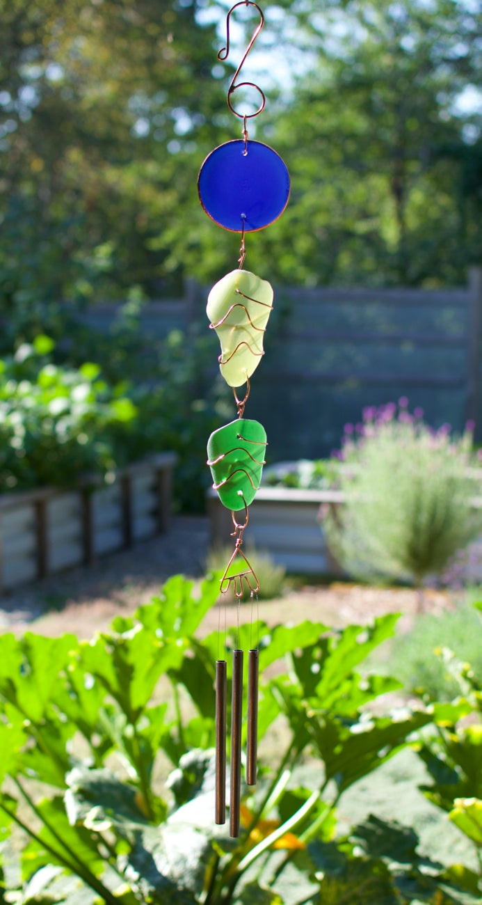 Wind Chime Mer Verre Cuivre Laiton Extérieur Fabriqué à la main
