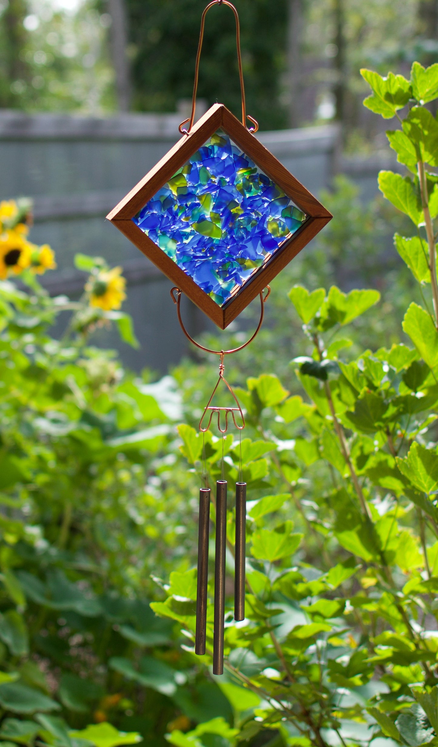 Carillon éolien Kaléidoscope en verre bleu vert Carillons éoliens