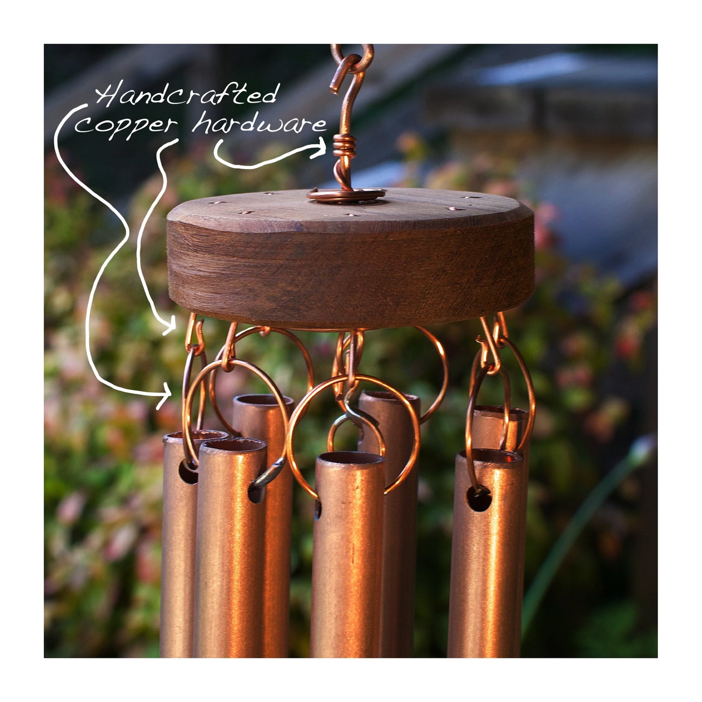 Colourful Glass Copper Cedar Outdoor 7 Large Chimes