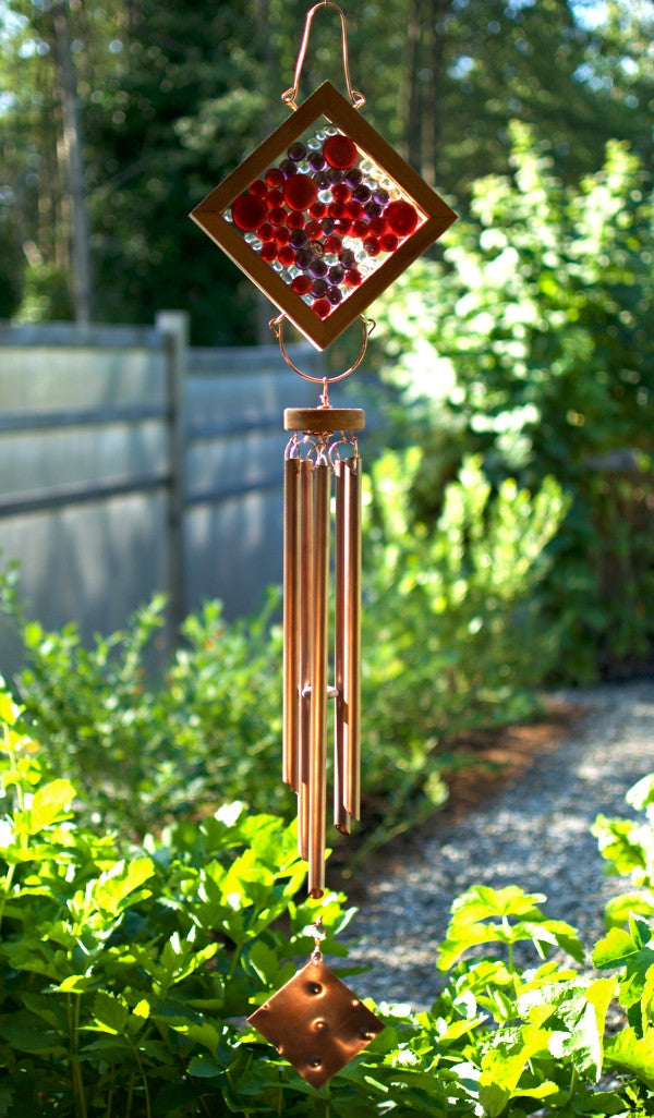 Wind Chime Red and Purple Glass and Copper Windchime - Coast Chimes - 2